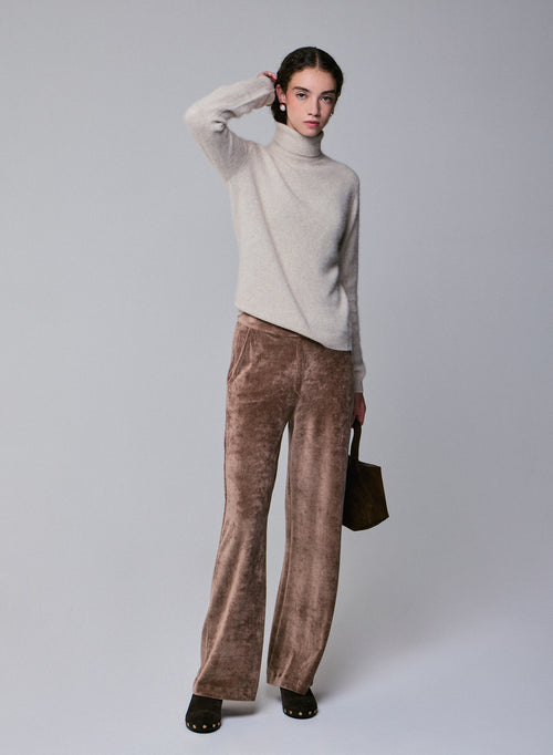 Beige Rollkragenpullover mit langen Ärmeln aus Wolle / Fuchs / Polyamid - MAJESTIC FILATURES