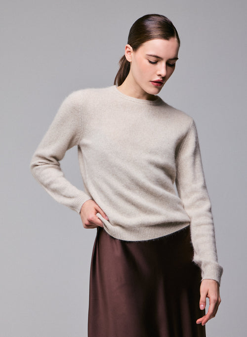 Pull Beige Col Rond Manches Longues en Laine / Fox / Polyamide - MAJESTIC FILATURES