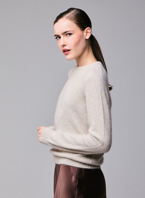 Pull Beige Col Rond Manches Longues en Laine / Fox / Polyamide - MAJESTIC FILATURES