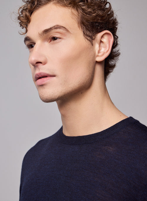 Pull Marine Col Rond Manches Longues en Laine merinos - MAJESTIC FILATURES