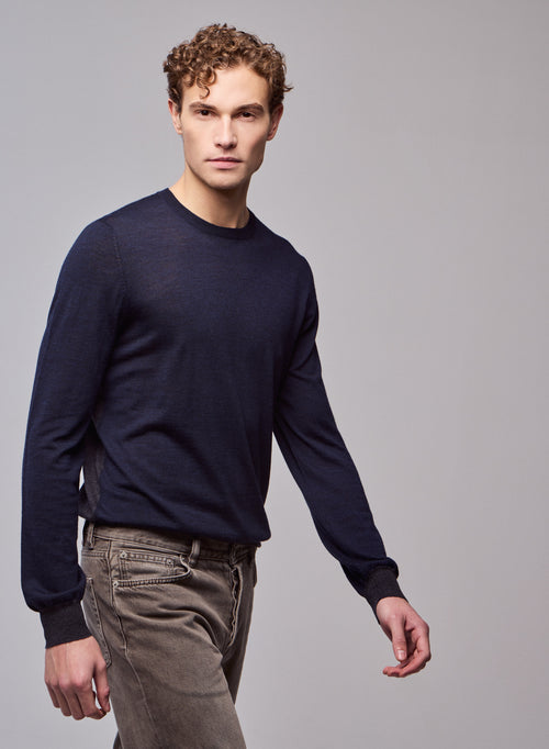 Pull Marine Col Rond Manches Longues en Laine merinos - MAJESTIC FILATURES