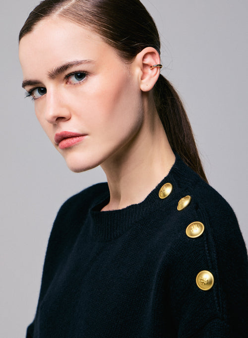 Schwarzer Rundhalspullover mit langen Ärmeln aus Wolle / Kaschmir - MAJESTIC FILATURES