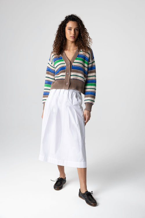 Gilet Rayé Multicouleur Col V Manches Longues en Coton - MAJESTIC FILATURES