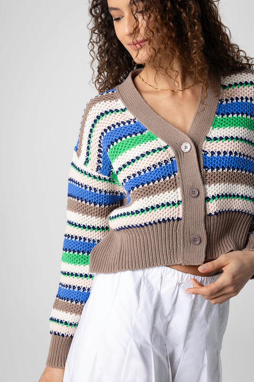 Gilet Rayé Multicouleur Col V Manches Longues en Coton - MAJESTIC FILATURES
