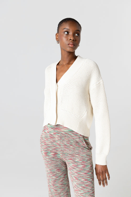 Gilet Blanc Col V Manches Longues en Coton - MAJESTIC FILATURES