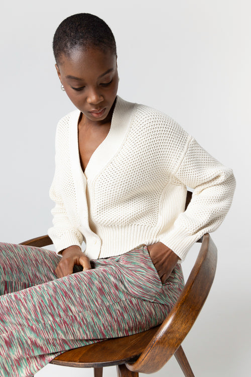 Gilet Blanc Col V Manches Longues en Coton - MAJESTIC FILATURES