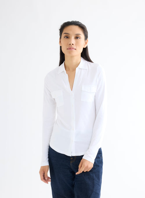 Chemise Blanche Anna 2 poches en Viscose et Élasthanne - MAJESTIC FILATURES