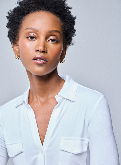 Weißes Anna 2-Pocket-Hemd aus Viskose und Elasthan - MAJESTIC FILATURES