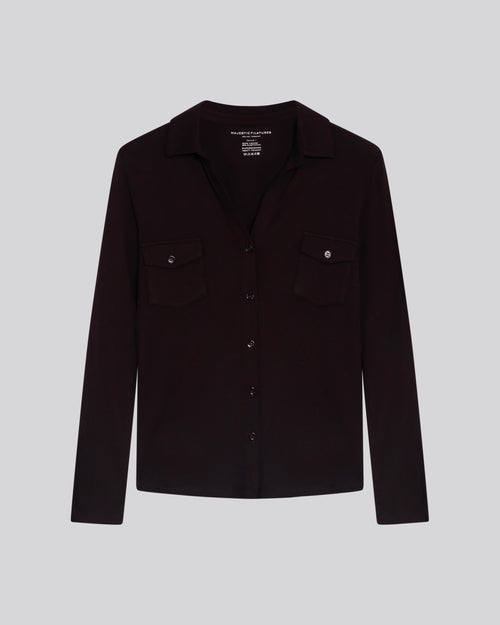 Chemise Aubergine Anna 2 poches en Viscose et Élasthanne - MAJESTIC FILATURES