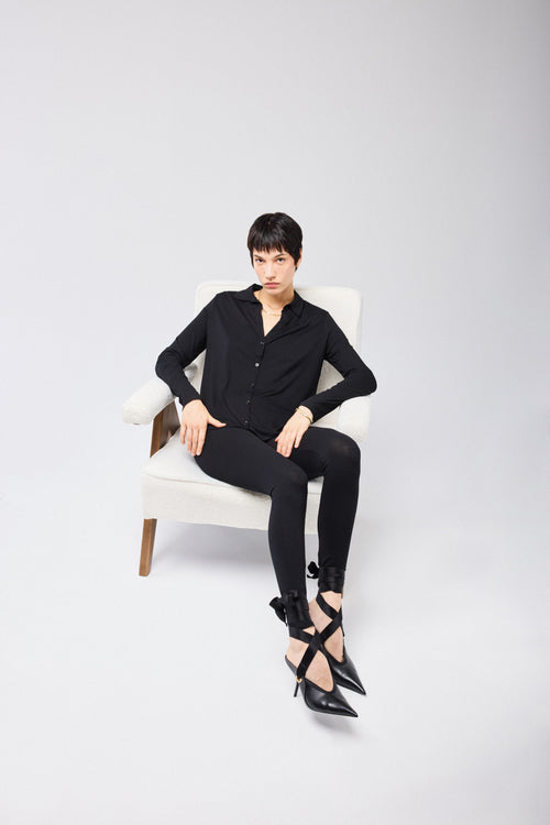 Chemise Noire Manches Longues en Viscose et Élasthanne - MAJESTIC FILATURES
