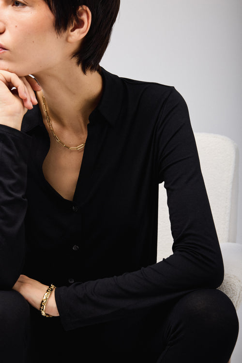 Chemise Noire Manches Longues en Viscose et Élasthanne - MAJESTIC FILATURES