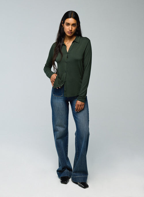 Chemise Vert Chemise Manches Longues en Viscose / Elasthanne - MAJESTIC FILATURES