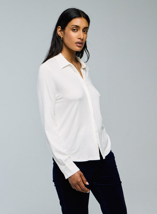 Chemise Blanche Manches Longues en Viscose / Elasthanne - MAJESTIC FILATURES