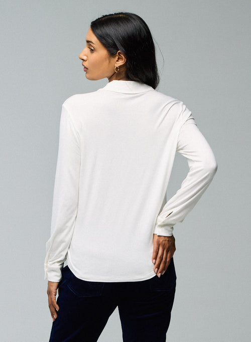 Chemise Blanche Manches Longues en Viscose / Elasthanne - MAJESTIC FILATURES