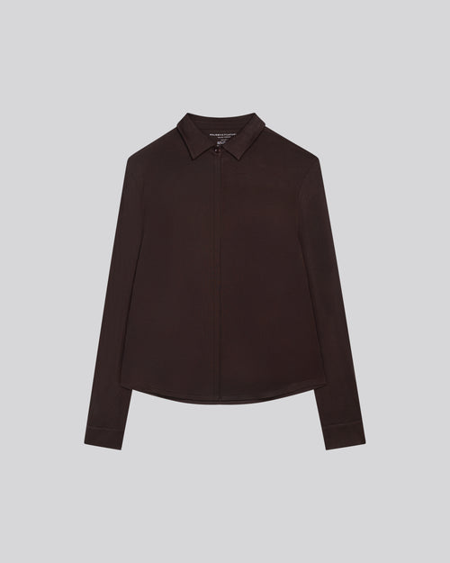 Chemise Marron Chemise Manches Longues en Viscose / Elasthanne - MAJESTIC FILATURES