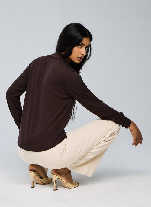 Chemise Marron Chemise Manches Longues en Viscose / Elasthanne - MAJESTIC FILATURES