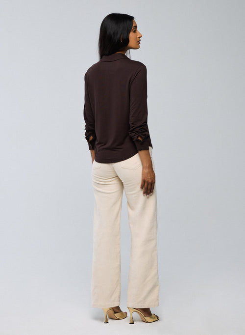 Chemise Marron Chemise Manches Longues en Viscose / Elasthanne - MAJESTIC FILATURES