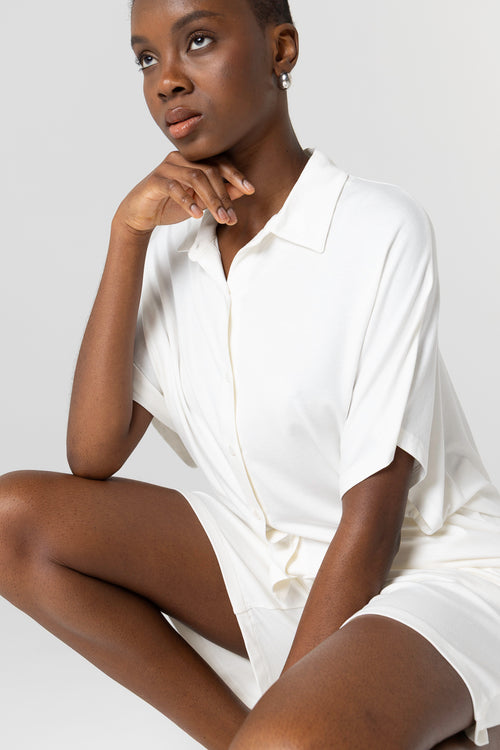 Chemise Blanche Manches Courtes en Viscose / Elasthanne - MAJESTIC FILATURES