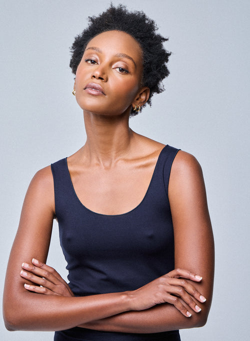 Débardeur Marine Abby finitions bourdon en Viscose et Élasthanne - MAJESTIC FILATURES