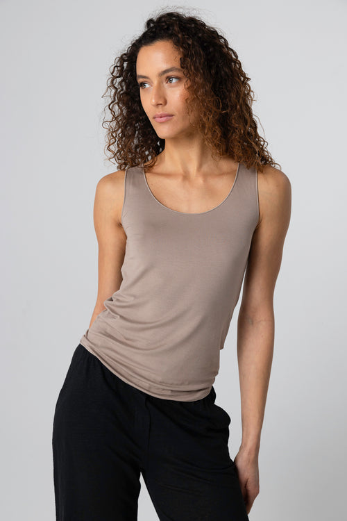 Débardeur Marron Col U Sans Manches en Viscose / Elasthanne - MAJESTIC FILATURES