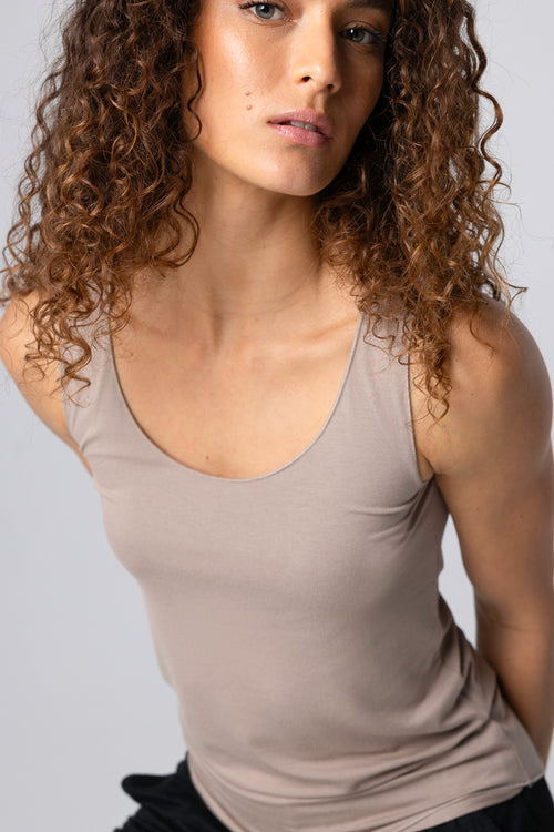 Débardeur Marron Col U Sans Manches en Viscose / Elasthanne - MAJESTIC FILATURES