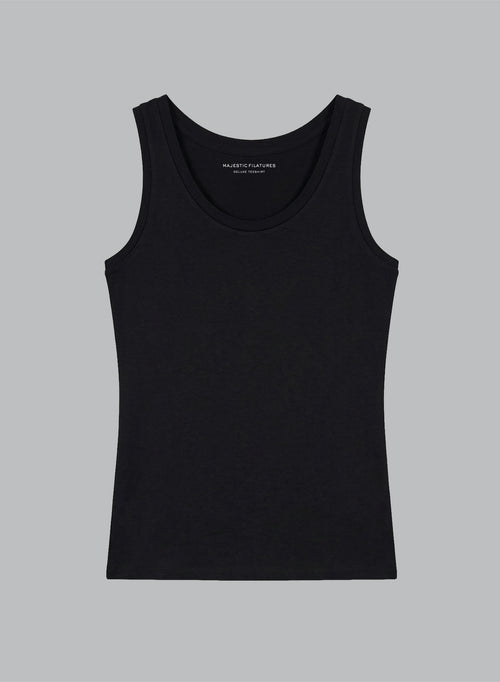 Ärmelloses Tanktop mit U-Ausschnitt aus Viskose/Elasthan in Schwarz - MAJESTIC FILATURES