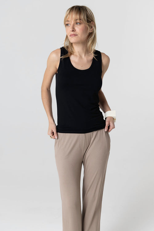 Débardeur Noir Col U Sans Manches en Viscose / Élasthanne - MAJESTIC FILATURES