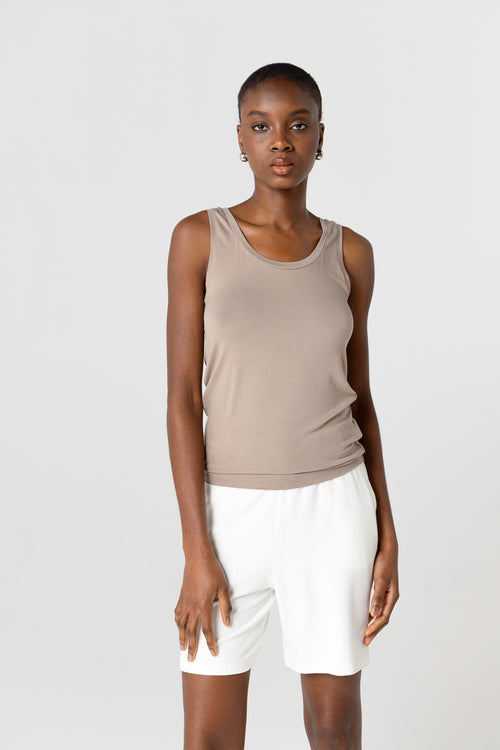 Débardeur Marron Col U Sans Manches en Viscose / Elasthanne - MAJESTIC FILATURES