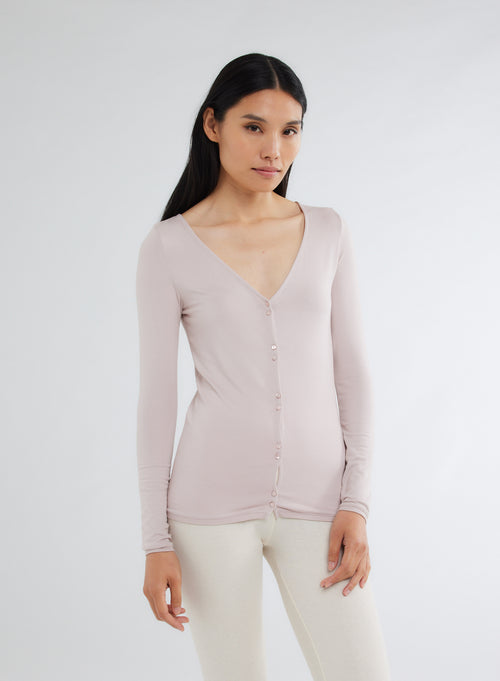 Gilet Rose col V manches longues en Viscose et Élasthanne - MAJESTIC FILATURES