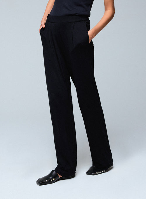 Pantalon Noir à Poches avec Taille Élastique en Viscose et Élasthanne - MAJESTIC FILATURES