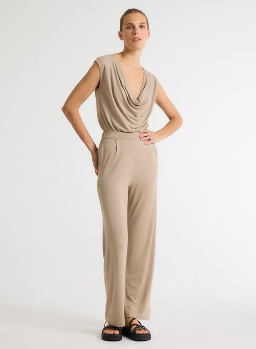 Pantalon Beige en Viscose / Élasthanne - MAJESTIC FILATURES