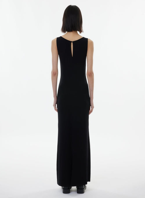 Robe Noire Sans Manches Col Bateau - MAJESTIC FILATURES