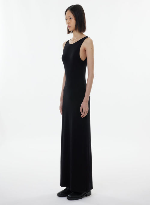 Robe Noire Sans Manches Col Bateau - MAJESTIC FILATURES