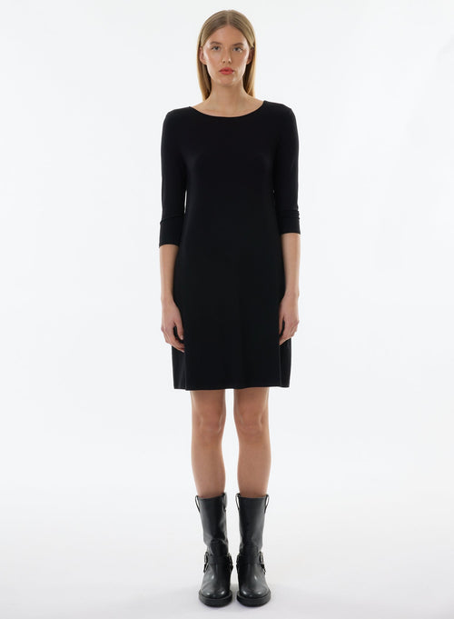 Robe Noire Manches Courtes Col Rond - MAJESTIC FILATURES