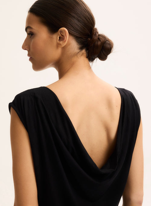 Robe Noir Col Bénitier Sans Manches - MAJESTIC FILATURES