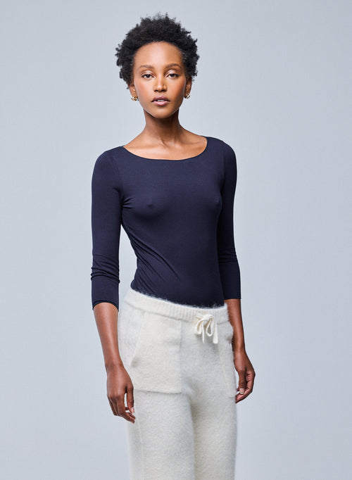 T-shirt Marine Adèle Col Bateau en Viscose / Élasthanne - MAJESTIC FILATURES