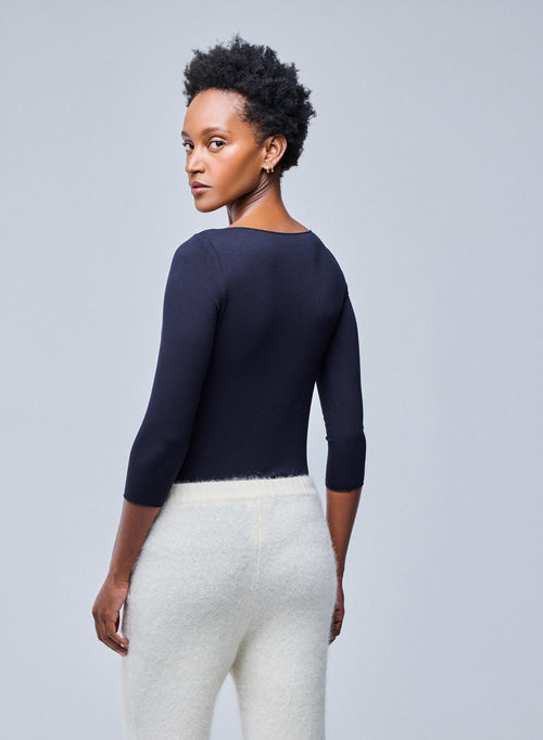 T-shirt Marine Adèle Col Bateau en Viscose / Élasthanne - MAJESTIC FILATURES