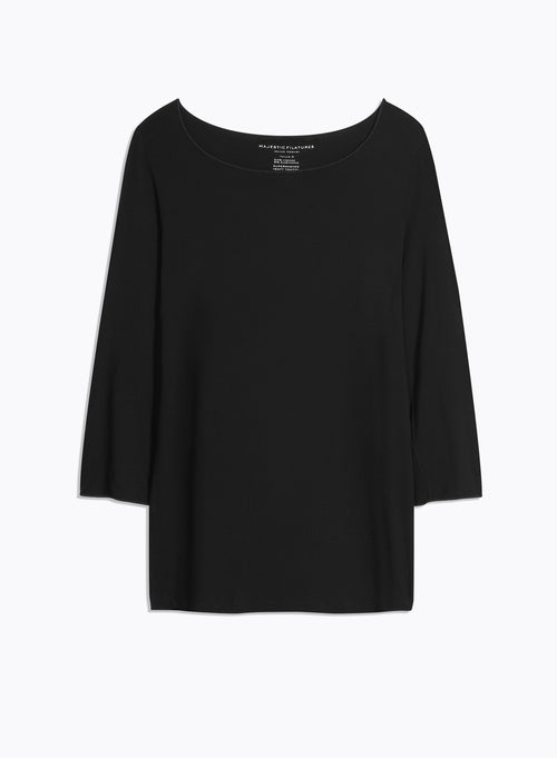 T-shirt Noir Adèle Col Bateau en Viscose et Élasthanne - MAJESTIC FILATURES