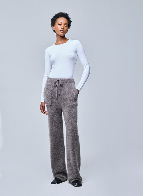 T-Shirt Weiß Ally Rundhalsausschnitt Langarm aus Viskose und Elasthan - MAJESTIC FILATURES