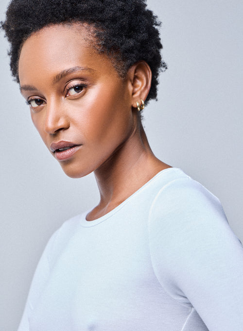 T-Shirt Weiß Ally Rundhalsausschnitt Langarm aus Viskose und Elasthan - MAJESTIC FILATURES