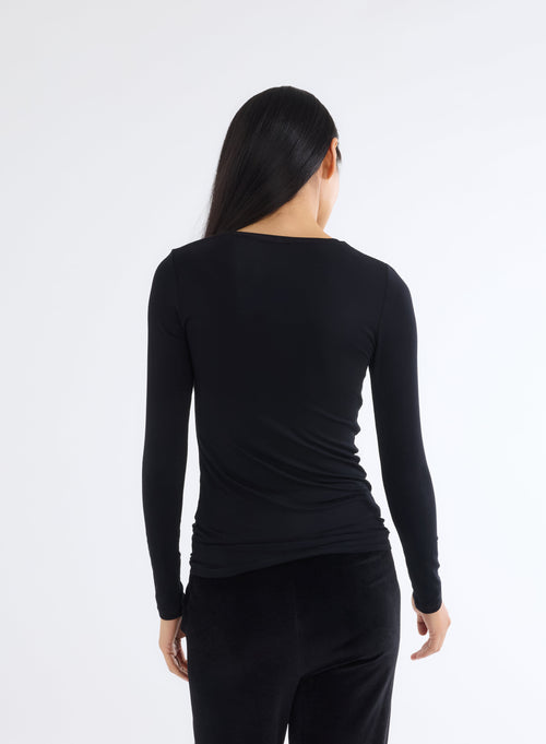 T-shirt Noir Ally Col Rond en Viscose / Élasthanne - MAJESTIC FILATURES