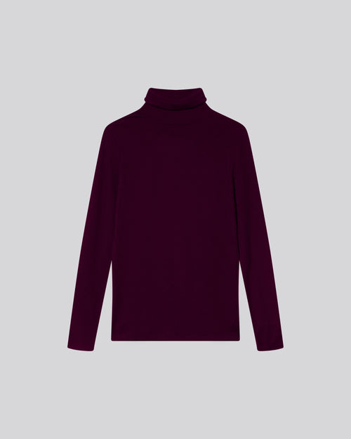 T-shirt Aubergine Col Roulé Manches Longues en Viscose et Elasthanne - MAJESTIC FILATURES