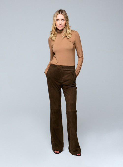 T-shirt Beige Col Roulé Manches Longues en Viscose / Elasthanne - MAJESTIC FILATURES