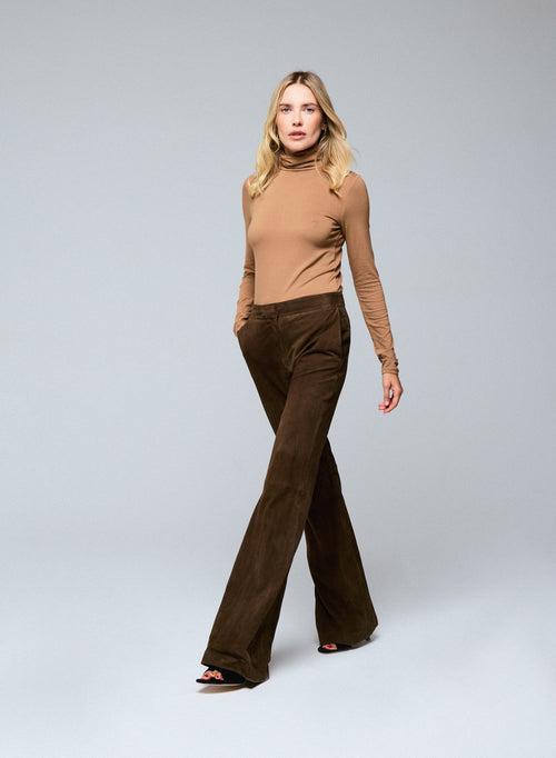 T-shirt Beige Col Roulé Manches Longues en Viscose / Elasthanne - MAJESTIC FILATURES