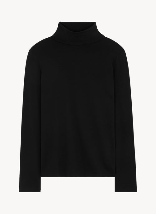 Schwarz T Shirt Rollkragen Lange Ärmel Viskose Elasthan   - MAJESTIC FILATURES
