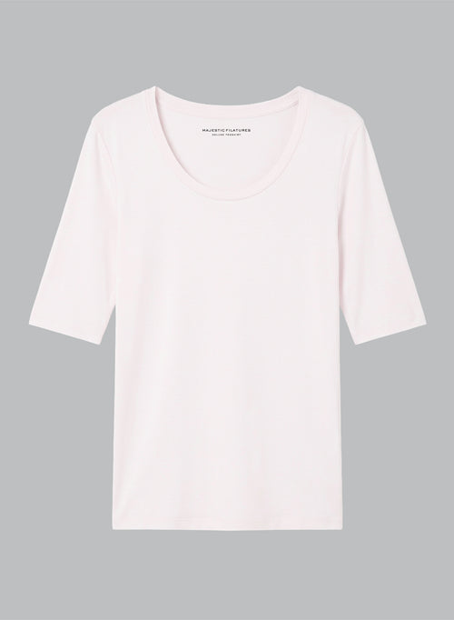 T-shirt Eau De Rose Col U Manches Coudes en Viscose / Elasthanne - MAJESTIC FILATURES