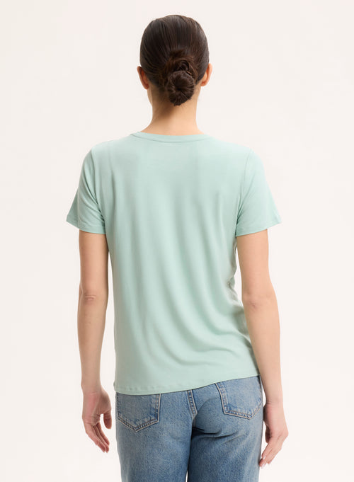 Tee shirt Bleu Col Rond Manches Courtes - MAJESTIC FILATURES