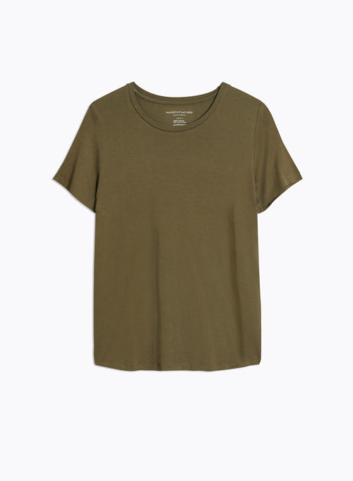 T-shirt Marron Manches Courtes Col Rond en Viscose et Élasthanne - MAJESTIC FILATURES