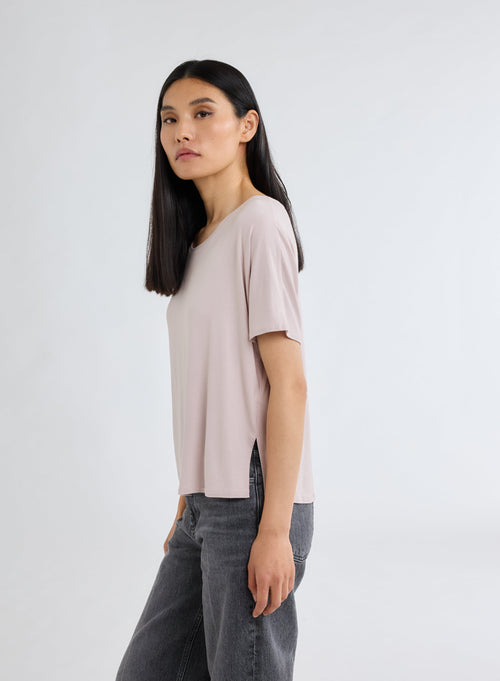 T-shirt rose Col Rond Manches Courtes en Viscose et Élasthanne - MAJESTIC FILATURES