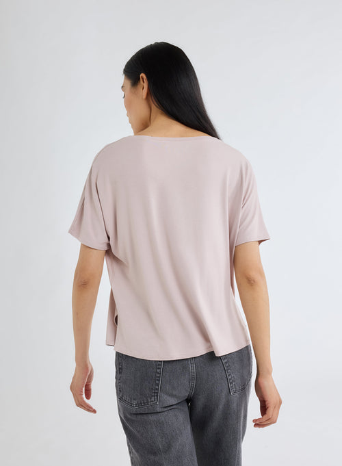 T-shirt rose Col Rond Manches Courtes en Viscose et Élasthanne - MAJESTIC FILATURES